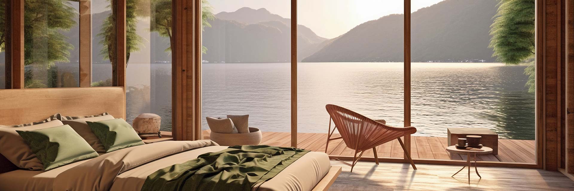 Modernes Wohnzimmer am Wasser in den Bergen - Schwarzfischer Immobilien